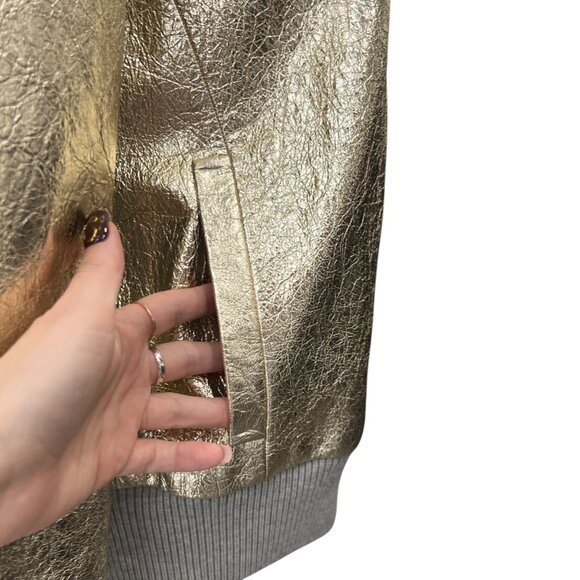 St. John Gold Gray Metallic Bomber Full Zip Jacket size XL - Picture 3 of 9